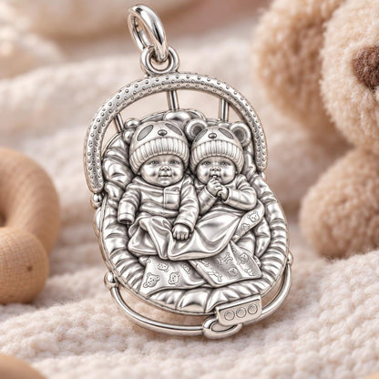 Cozy Twins Bouncer Charm Bracelet – Personalized Mom Gift – macro detail of the charm