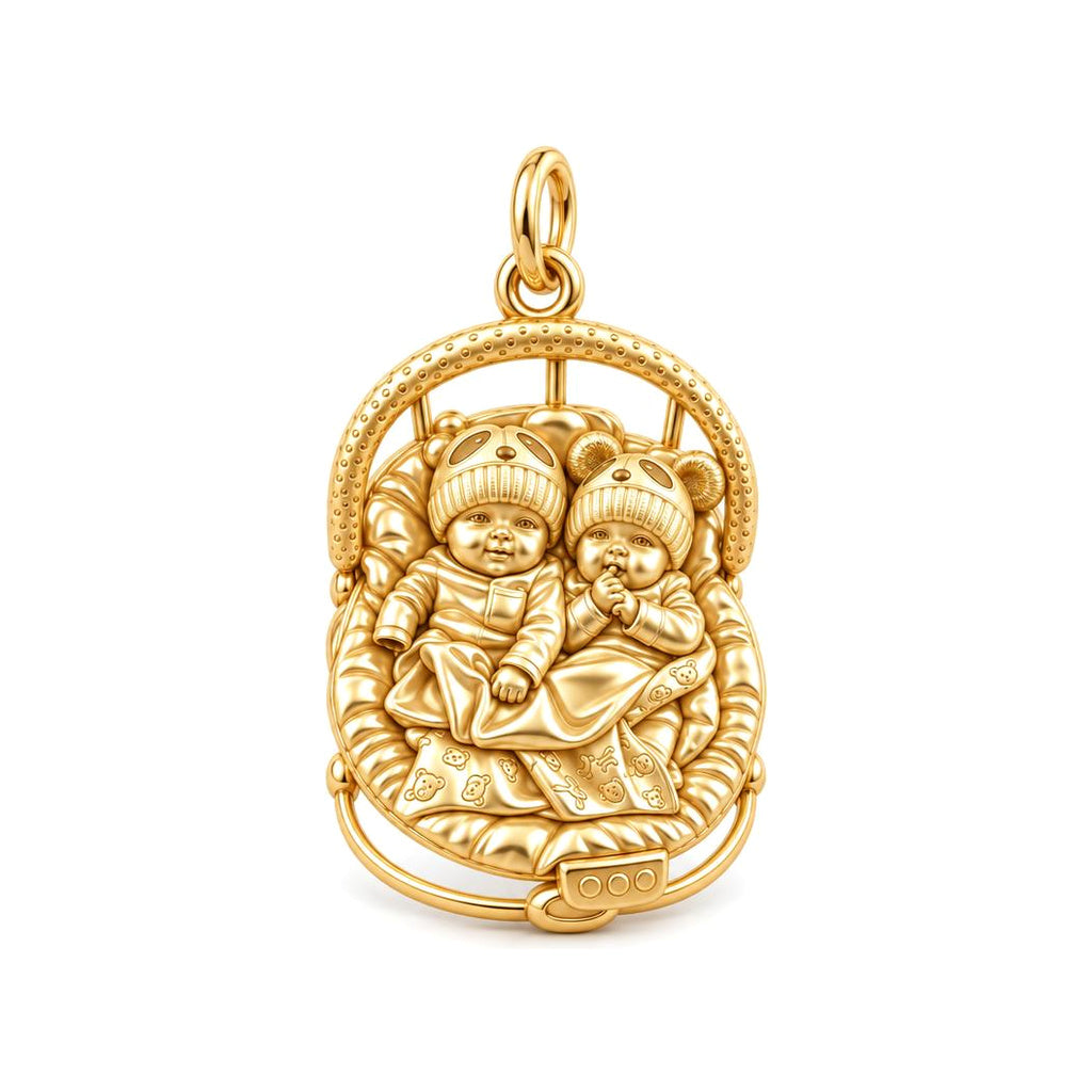 Cozy Twins Bouncer Charm Bracelet – Personalized Mom Gift – 18K gold charm, front view