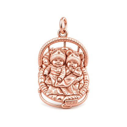 Cozy Twins Bouncer Charm Bracelet – Personalized Mom Gift – rose gold charm, front view