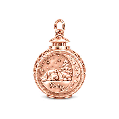 Cozy Winter Lantern Charm Bracelet – Personalized Dog Mom Gift – rose gold charm, front view