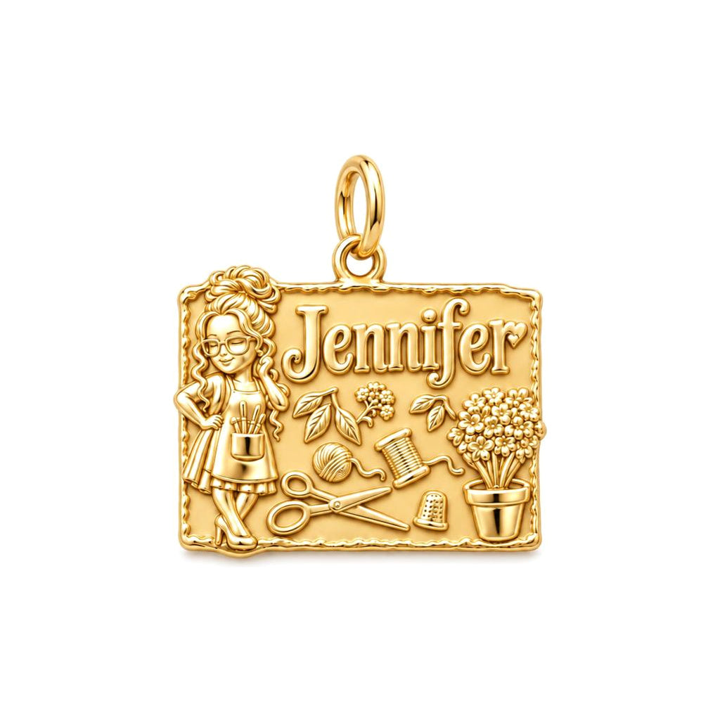 Craft Room Sanctuary Charm Bracelet – Personalized Crafter Gift – 18K gold plated 3 cm charm, front view