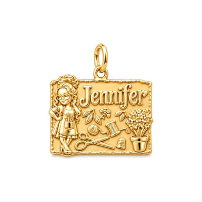 Craft Room Sanctuary Charm Bracelet – Personalized Crafter Gift – 18K gold plated 3 cm charm, front view