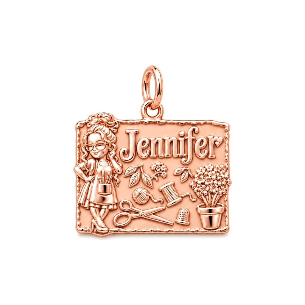 Craft Room Sanctuary Charm Bracelet – Personalized Crafter Gift – rose gold 3 cm charm, front view