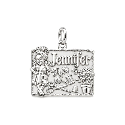 Craft Room Sanctuary Charm Bracelet – Personalized Crafter Gift – silver plated 3 cm charm, front view