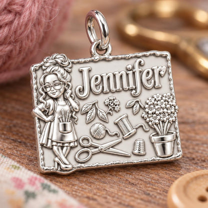 Craft Room Sanctuary Charm Bracelet – Personalized Crafter Gift – macro detail of the charm