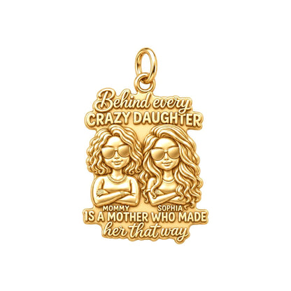 Crazy Daughter Duo Charm Bracelet – Personalized Mom Gift – 18K gold plated 3 cm charm, front view