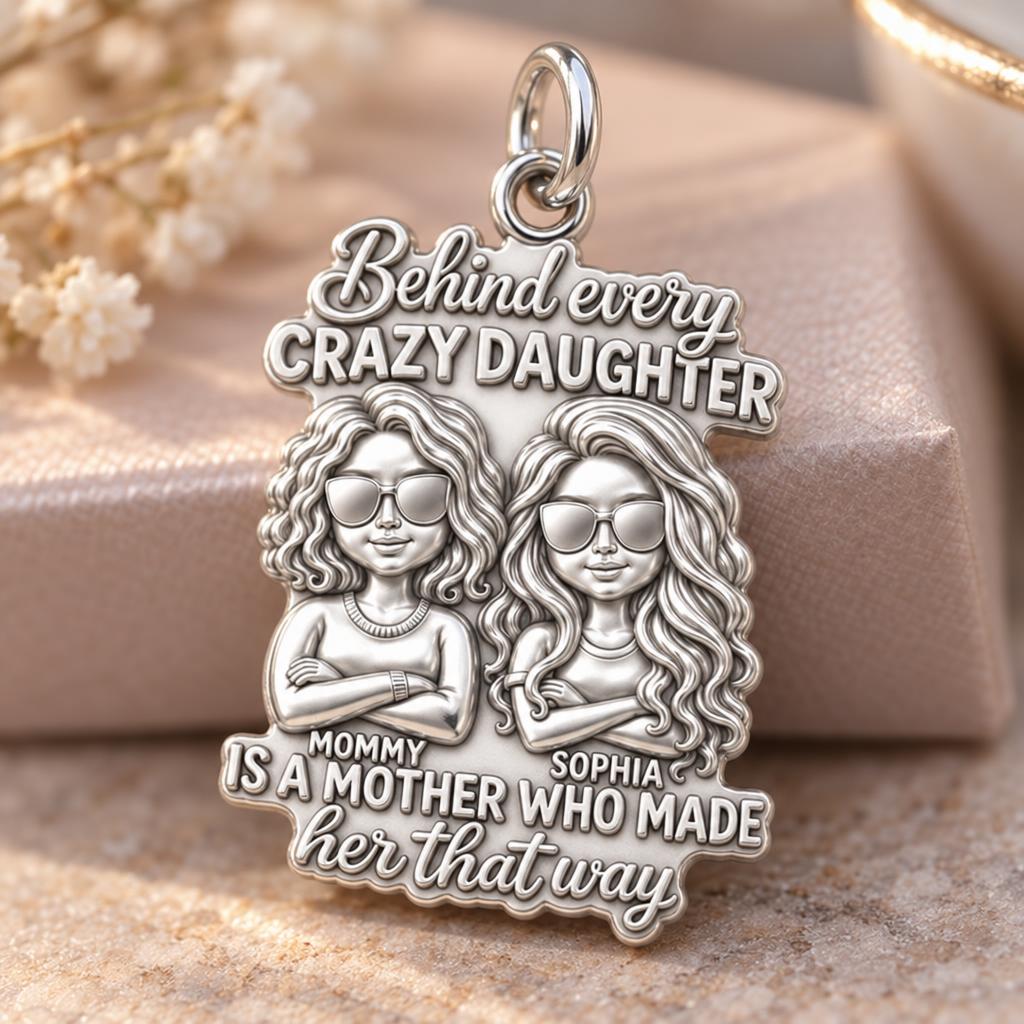 Crazy Daughter Duo Charm Bracelet – Personalized Mom Gift – macro detail of the charm