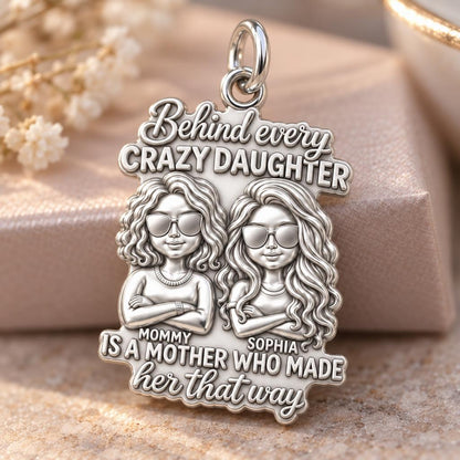 Crazy Daughter Duo Charm Bracelet – Personalized Mom Gift – macro detail of the charm