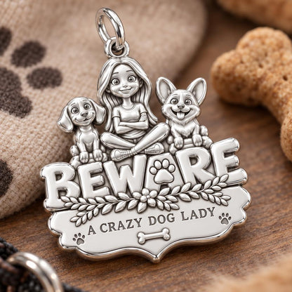 Crazy Dog Lady Beware Charm Bracelet – Personalized Mom Gift – macro detail of the charm