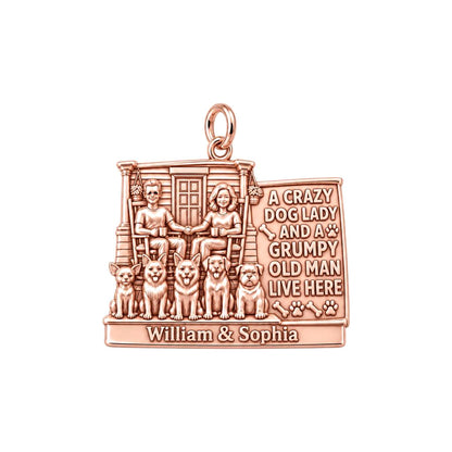 Crazy Dog Lady & Grumpy Man Charm Bracelet – Personalized Couple Gift – rose gold 2 cm charm, front view
