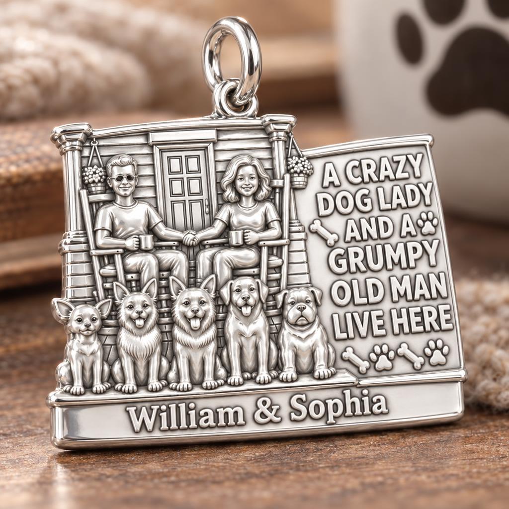 Crazy Dog Lady & Grumpy Man Charm Bracelet – Personalized Couple Gift – macro detail of the charm