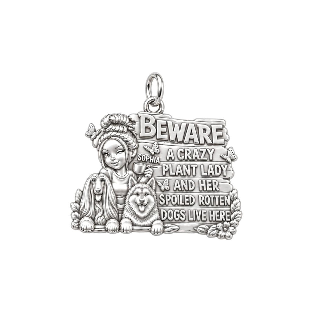 Crazy Plant Lady Charm Bracelet – Personalized Dog Mom Gift – silver plated 3 cm charm, front view