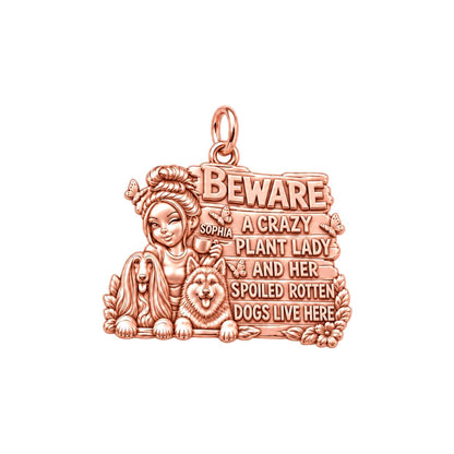 Crazy Plant Lady Charm Bracelet – Personalized Dog Mom Gift – rose gold 3 cm charm, front view