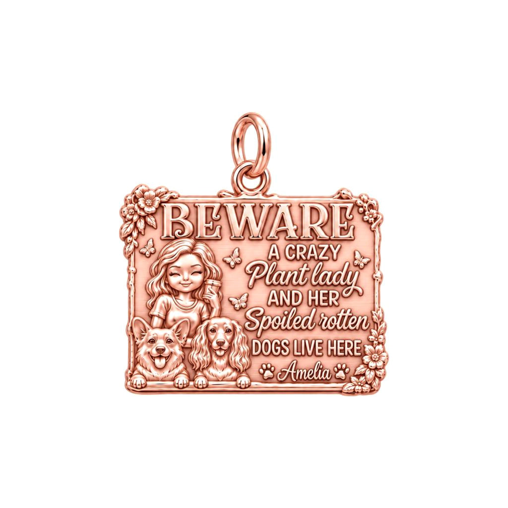 Crazy Plant Lady Charm Bracelet – Personalized Dog Mom Gift – rose gold 3 cm charm, front view