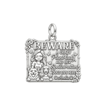 Crazy Plant Lady Charm Bracelet – Personalized Dog Mom Gift – silver plated 3 cm charm, front view