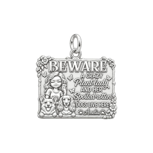 Crazy Plant Lady Charm Bracelet – Personalized Dog Mom Gift – silver plated 3 cm charm, front view