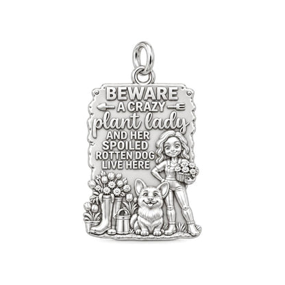 Crazy Plant Lady Charm Bracelet – Personalized Dog Mom Gift – silver plated 3 cm charm, front view