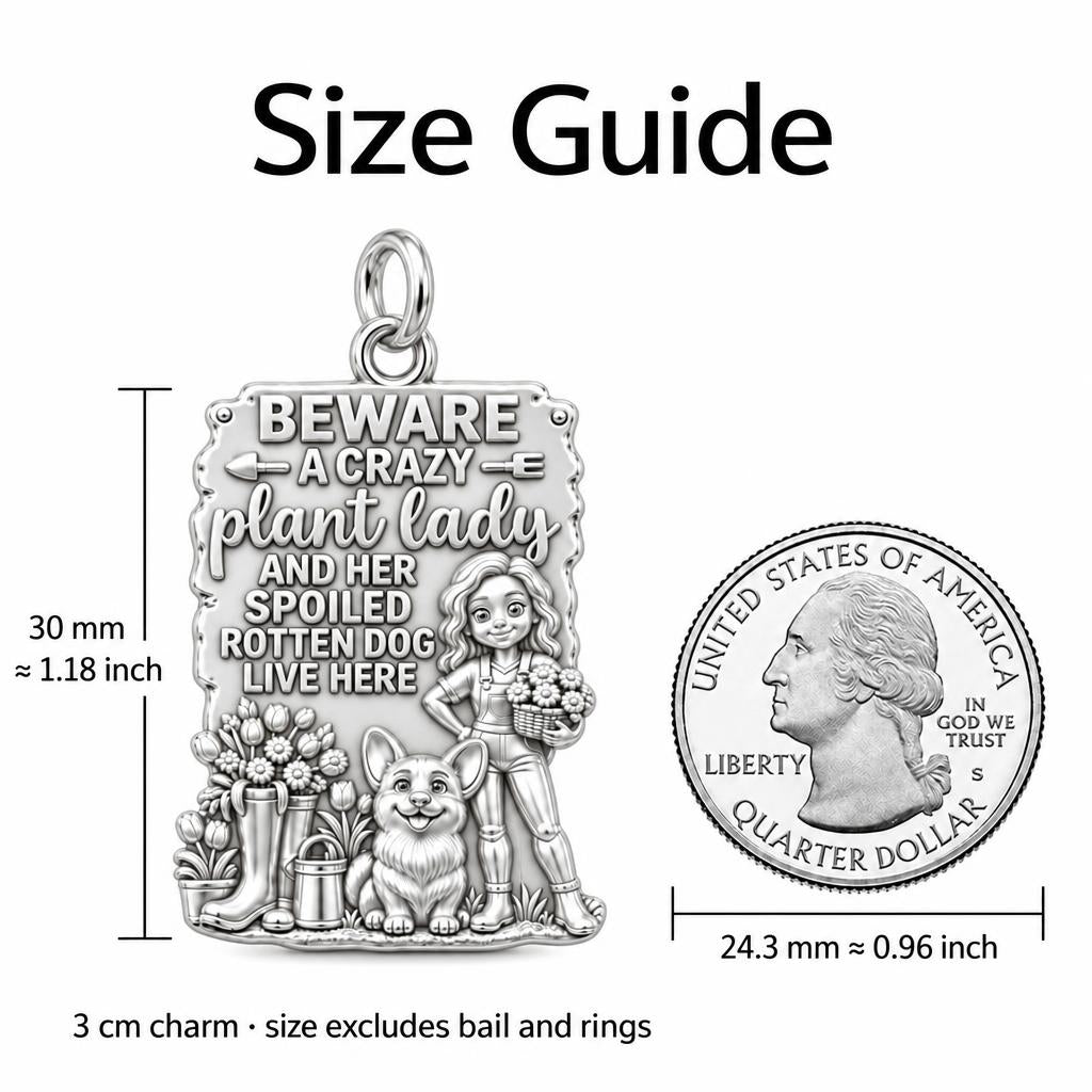 Crazy Plant Lady Charm Bracelet – Personalized Dog Mom Gift – size guide, 3 cm charm next to a quarter