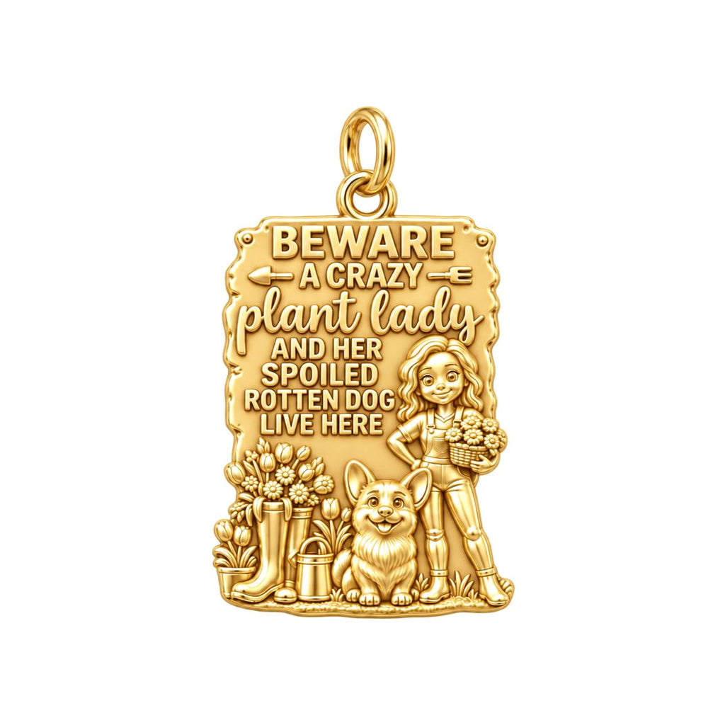 Crazy Plant Lady Charm Bracelet – Personalized Dog Mom Gift – 18K gold plated 3 cm charm, front view