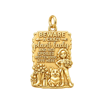 Crazy Plant Lady Charm Bracelet – Personalized Dog Mom Gift – 18K gold plated 3 cm charm, front view