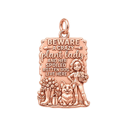 Crazy Plant Lady Charm Bracelet – Personalized Dog Mom Gift – rose gold 3 cm charm, front view
