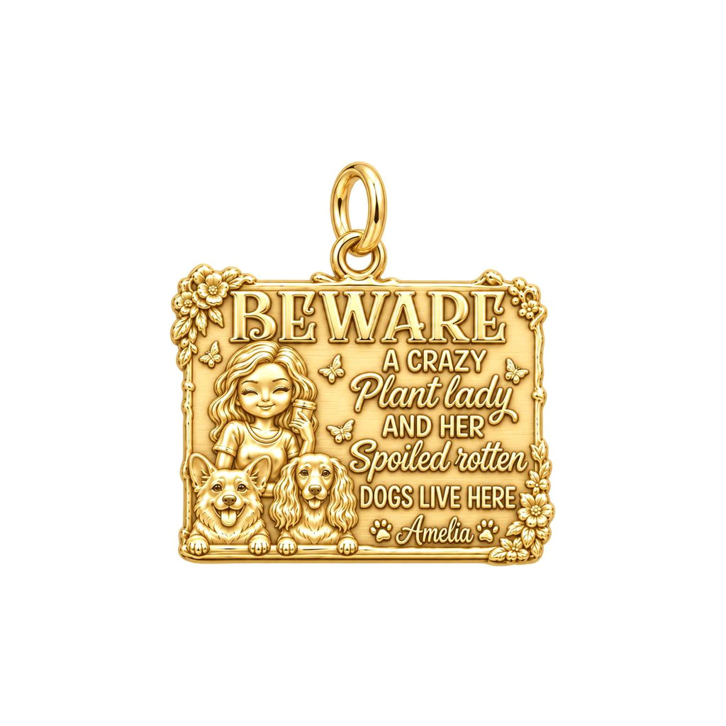 Crazy Plant Lady Charm Bracelet – Personalized Dog Mom Gift – 18K gold plated 3 cm charm, front view