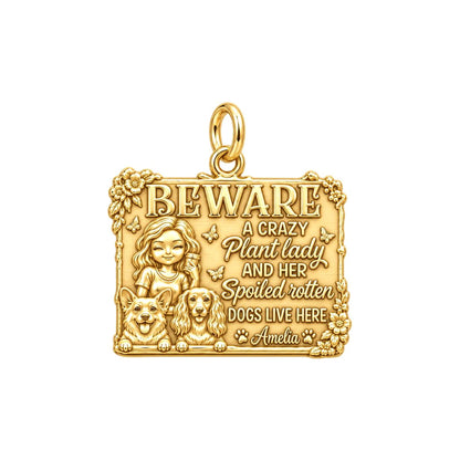 Crazy Plant Lady Charm Bracelet – Personalized Dog Mom Gift – 18K gold plated 3 cm charm, front view