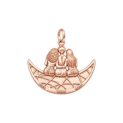 Crescent Moon Motherhood Charm Bracelet – Personalized Mom Gift – rose gold 3 cm charm, front view