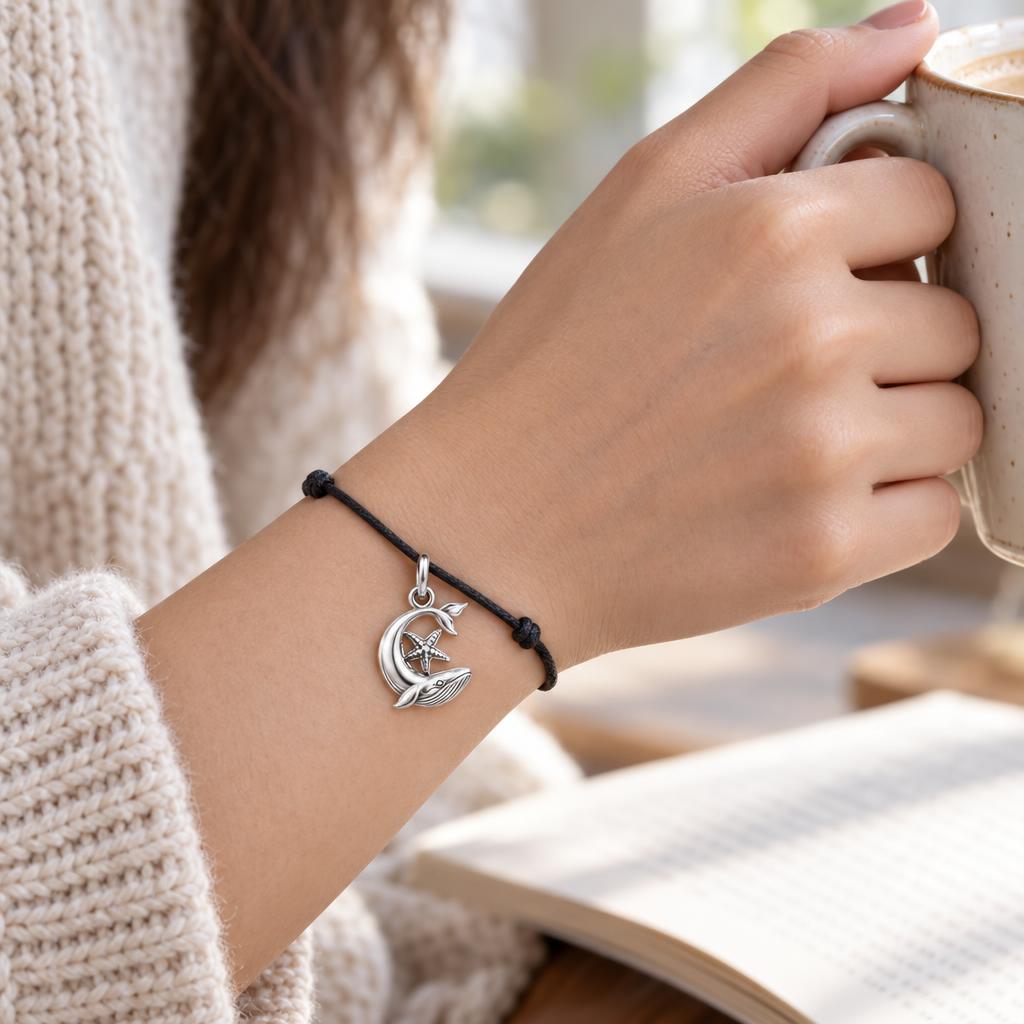 Crescent of the Sea Charm and Polyester Cord Bracelet Set