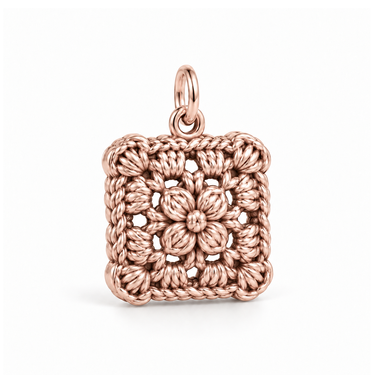 Crochet Flower Square Charm — Rose Gold | charm-topics-remaining-444-2026-09-14 | topic-095