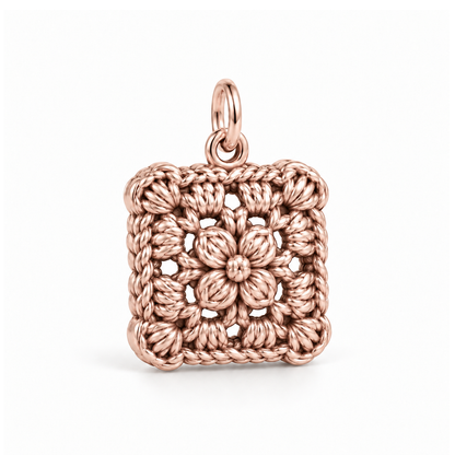 Crochet Flower Square Charm — Rose Gold | charm-topics-remaining-444-2026-09-14 | topic-095