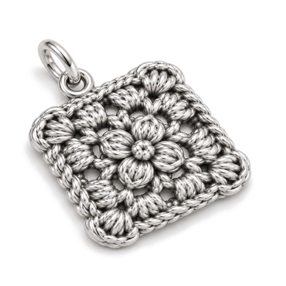 Crochet Flower Square Charm — Silver Super Macro | charm-topics-remaining-444-2026-09-14 | topic-095