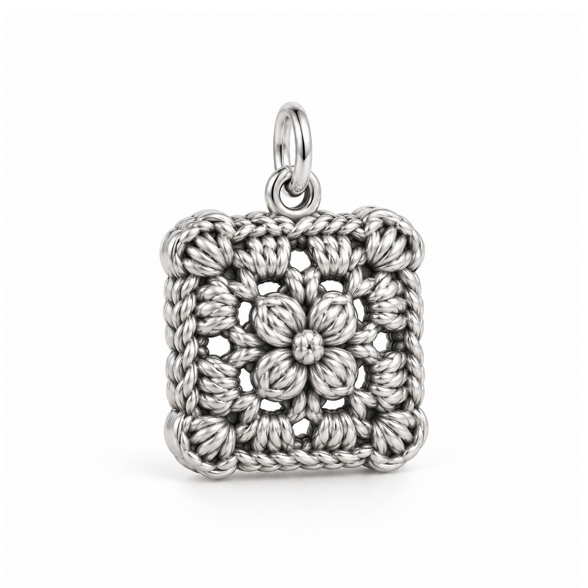 Crochet Flower Square Charm — Silver | charm-topics-remaining-444-2026-09-14 | topic-095