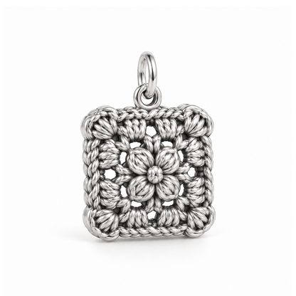 Crochet Flower Square Charm — Silver | charm-topics-remaining-444-2026-09-14 | topic-095
