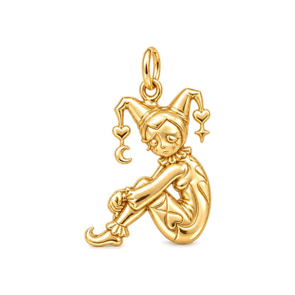 Crying Jester Charm Bracelet – Personalized Best Friend Gift – 18K gold charm, front view