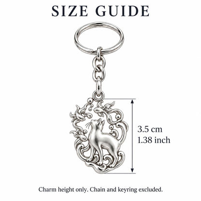 Curious Cat and Goldfish Charm Keychain – size guide, 3.5 cm (1.38 in) charm, chain and keyring excluded