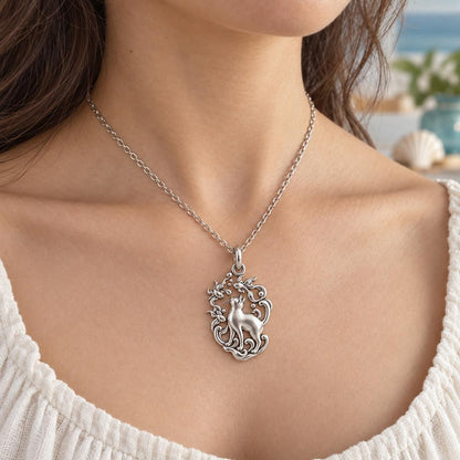 Curious Cat and Goldfish Charm Necklace Set – worn / in use