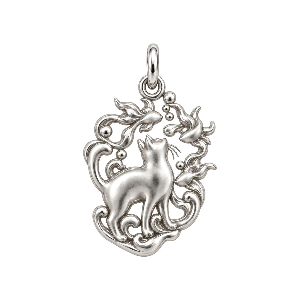 Curious Cat and Goldfish Huggie Charm Earrings – back of the charm, engraving area