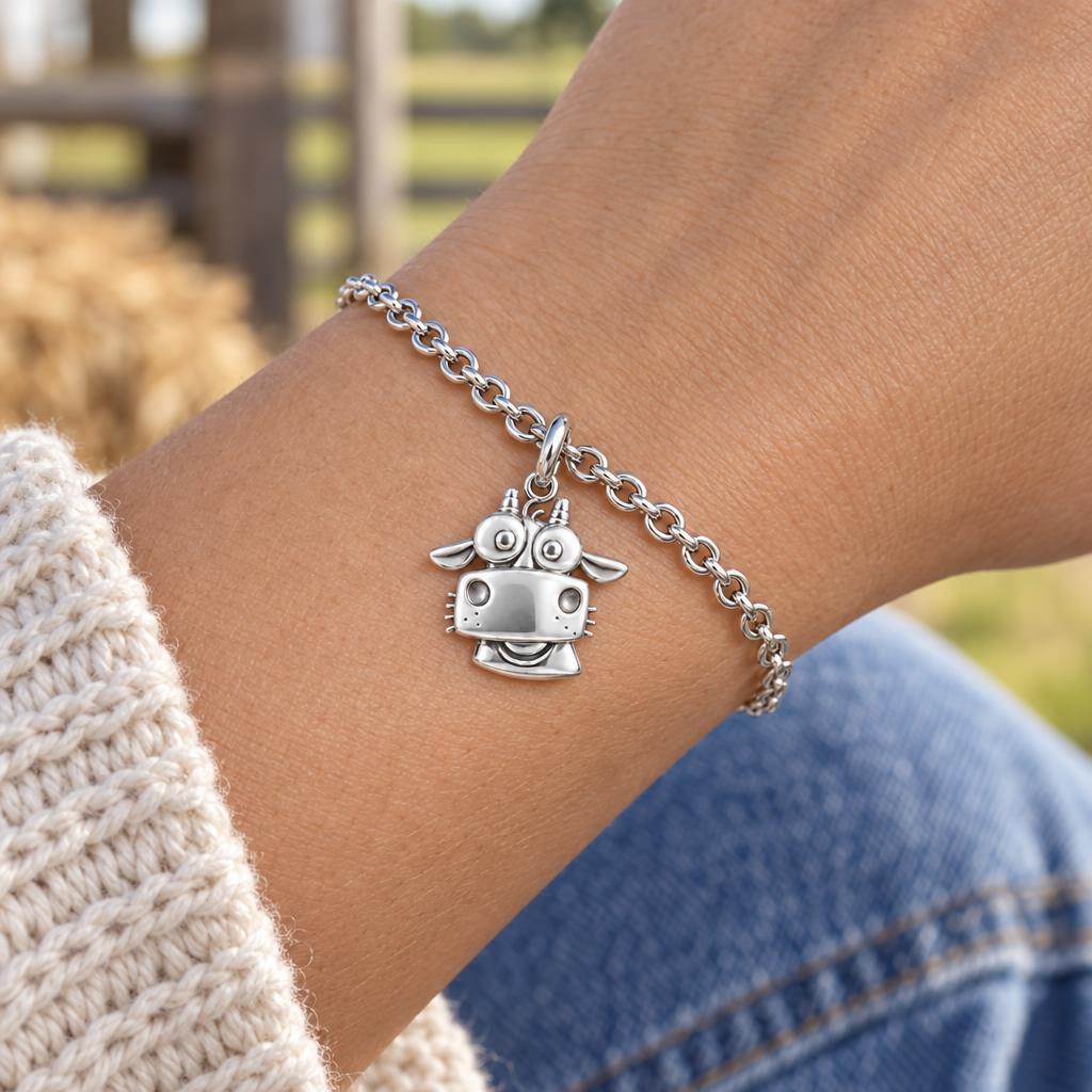 Curious Farm Cow Charm Bracelet Set – worn / in use