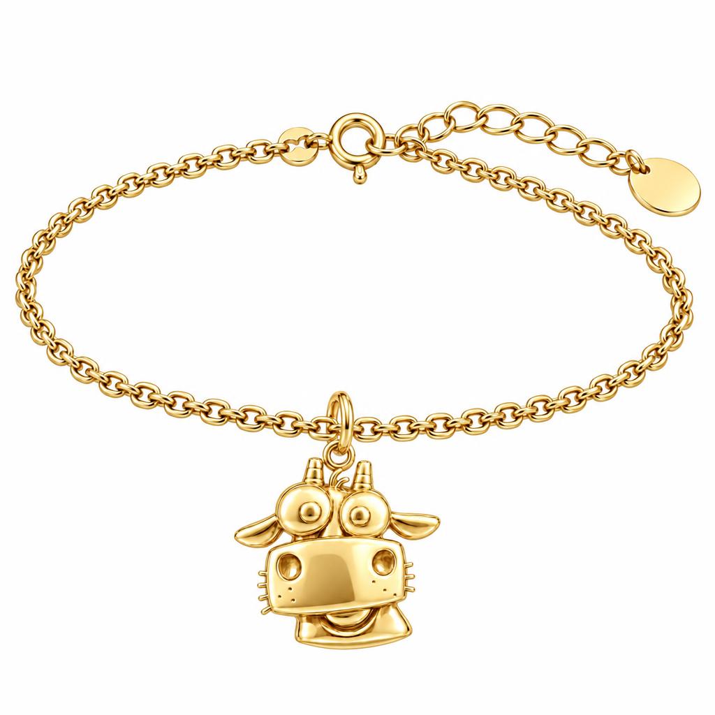 Curious Farm Cow Charm Bracelet Set – 18K gold, front view