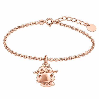 Curious Farm Cow Charm Bracelet Set – rose gold, front view
