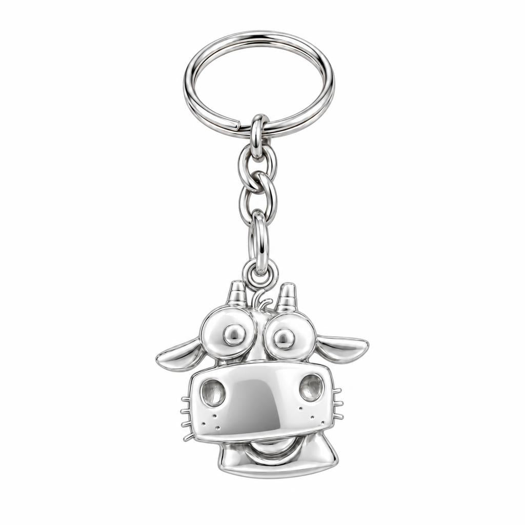 Curious Farm Cow Charm Keychain – silver, front view