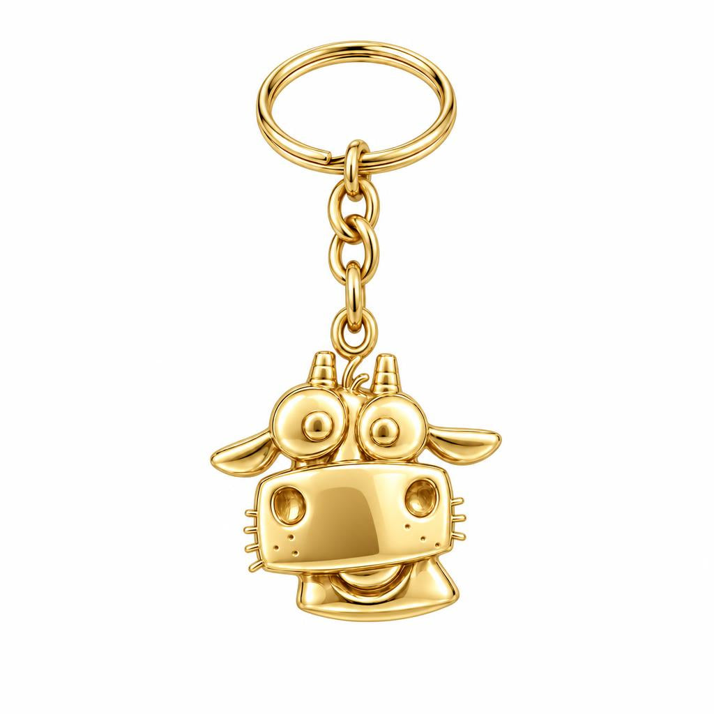 Curious Farm Cow Charm Keychain – 18K gold, front view