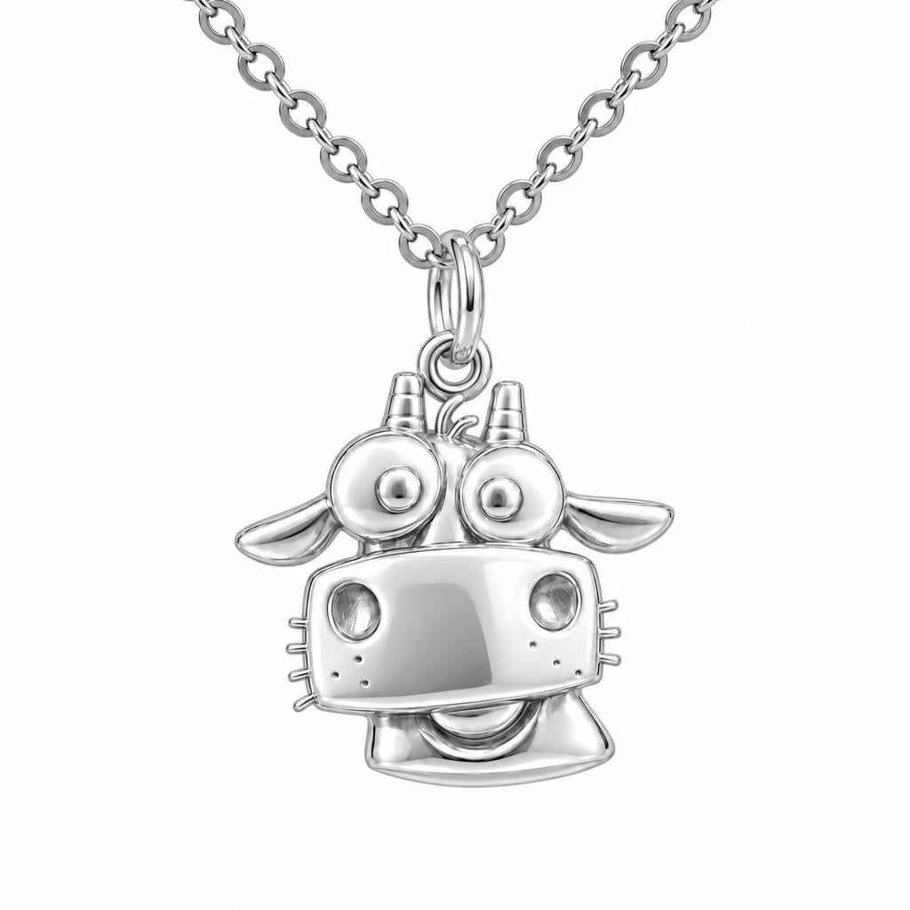 Curious Farm Cow Charm Necklace Set – silver, front view