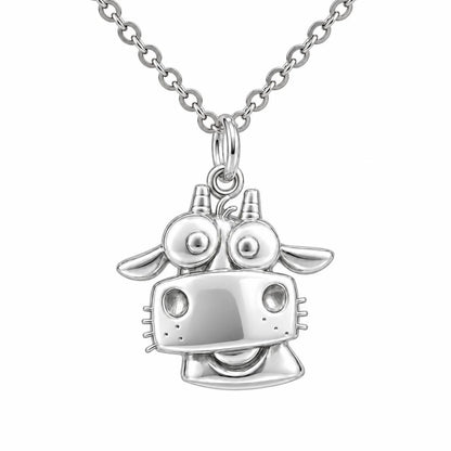 Curious Farm Cow Charm Necklace Set – silver, front view