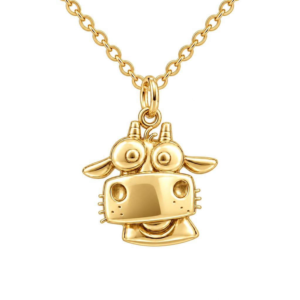 Curious Farm Cow Charm Necklace Set – 18K gold, front view