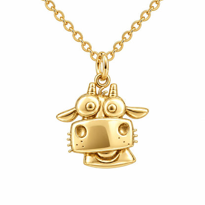 Curious Farm Cow Charm Necklace Set – 18K gold, front view