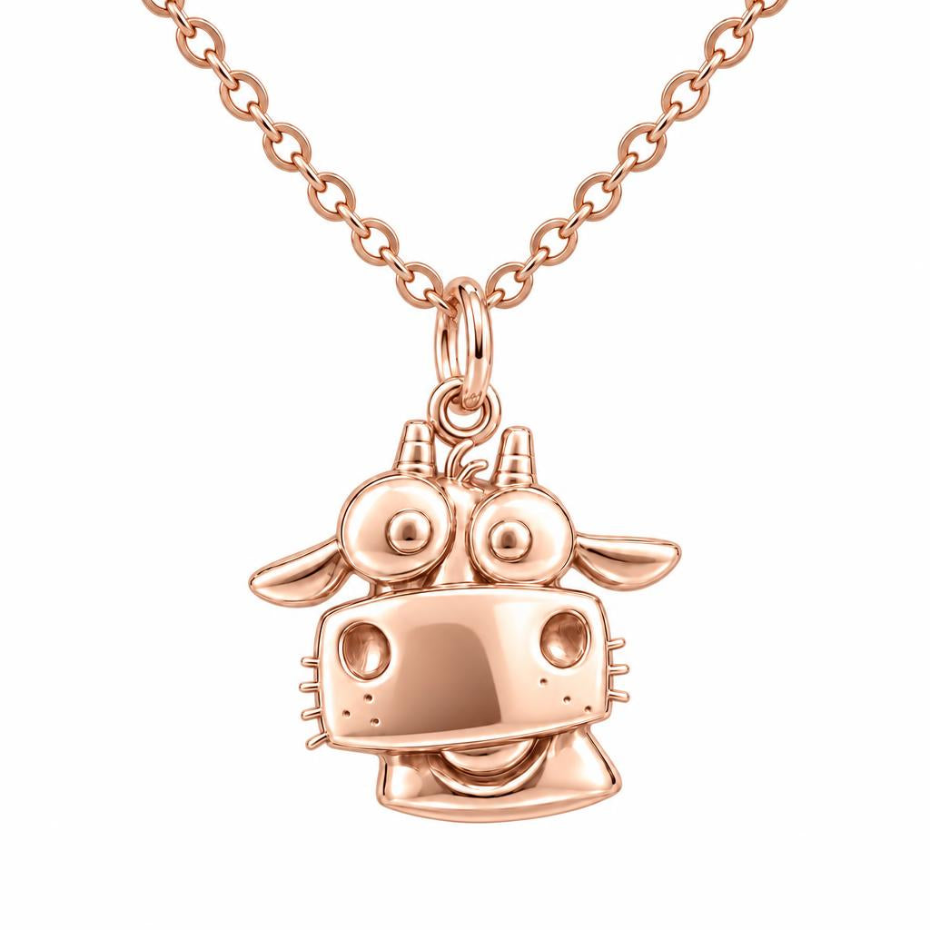 Curious Farm Cow Charm Necklace Set – rose gold, front view