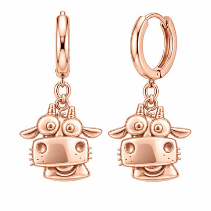 Curious Farm Cow Huggie Charm Earrings – rose gold, front view