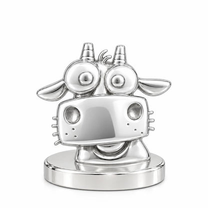 Curious Farm Cow Keepsake Plaque – silver, front view